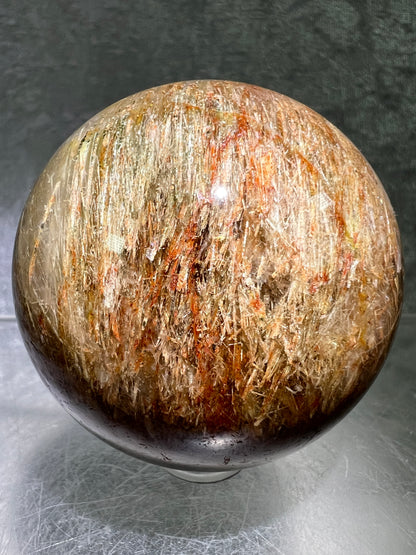 Tourmalinated Quartz Sphere. 53mm. Gorgeous Red And Green Tourmaline Inclusions. Stunning Rare Display Sphere.