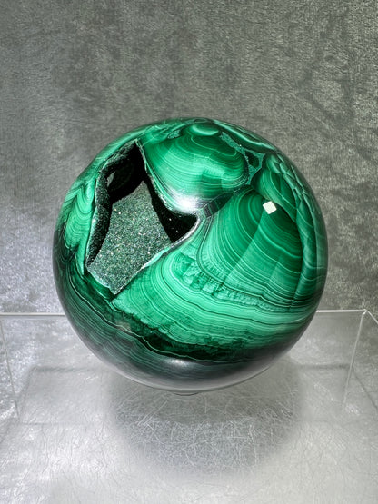 Malachite Crystal Sphere. 72mm. Gorgeous Large Druzy Malachite. Very High Quality Rare Display Sphere.