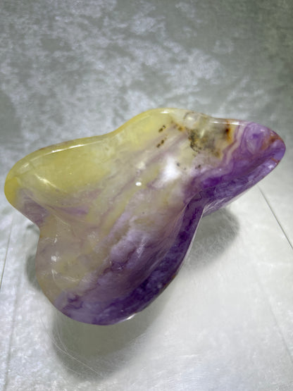 Fluorite Bowl Carving. Gorgeous Purple And Yellow Carving. Hand Carved Amazing Display Crystal.