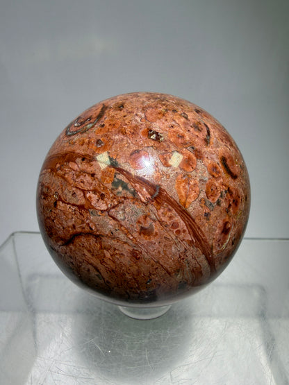 Fire Calcite Crystal Sphere. 53mm. Amazing New Material. Beautiful Display Sphere With A Nice UV Reaction.