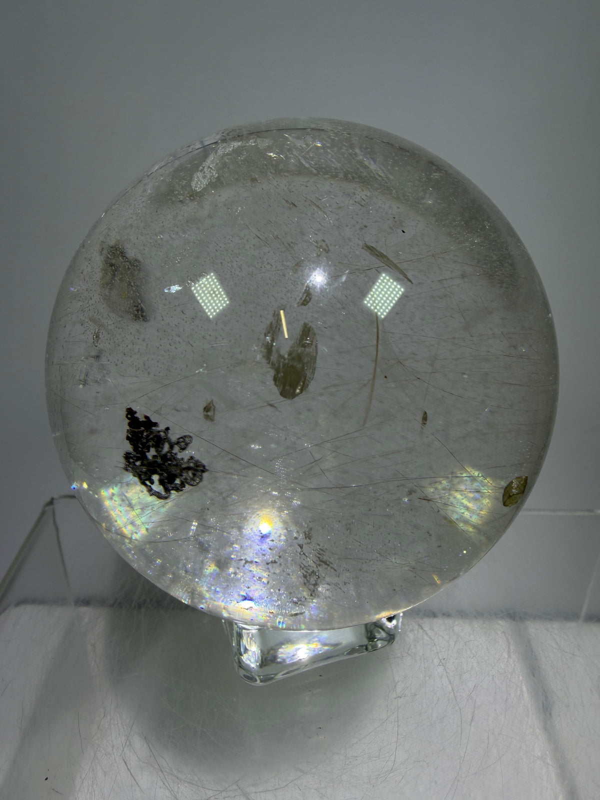 Rutile Quartz Sphere. 68mm. Rare Rutilated Quartz With Lodolite And Pyrite Inclusions. Amazing Display Sphere.