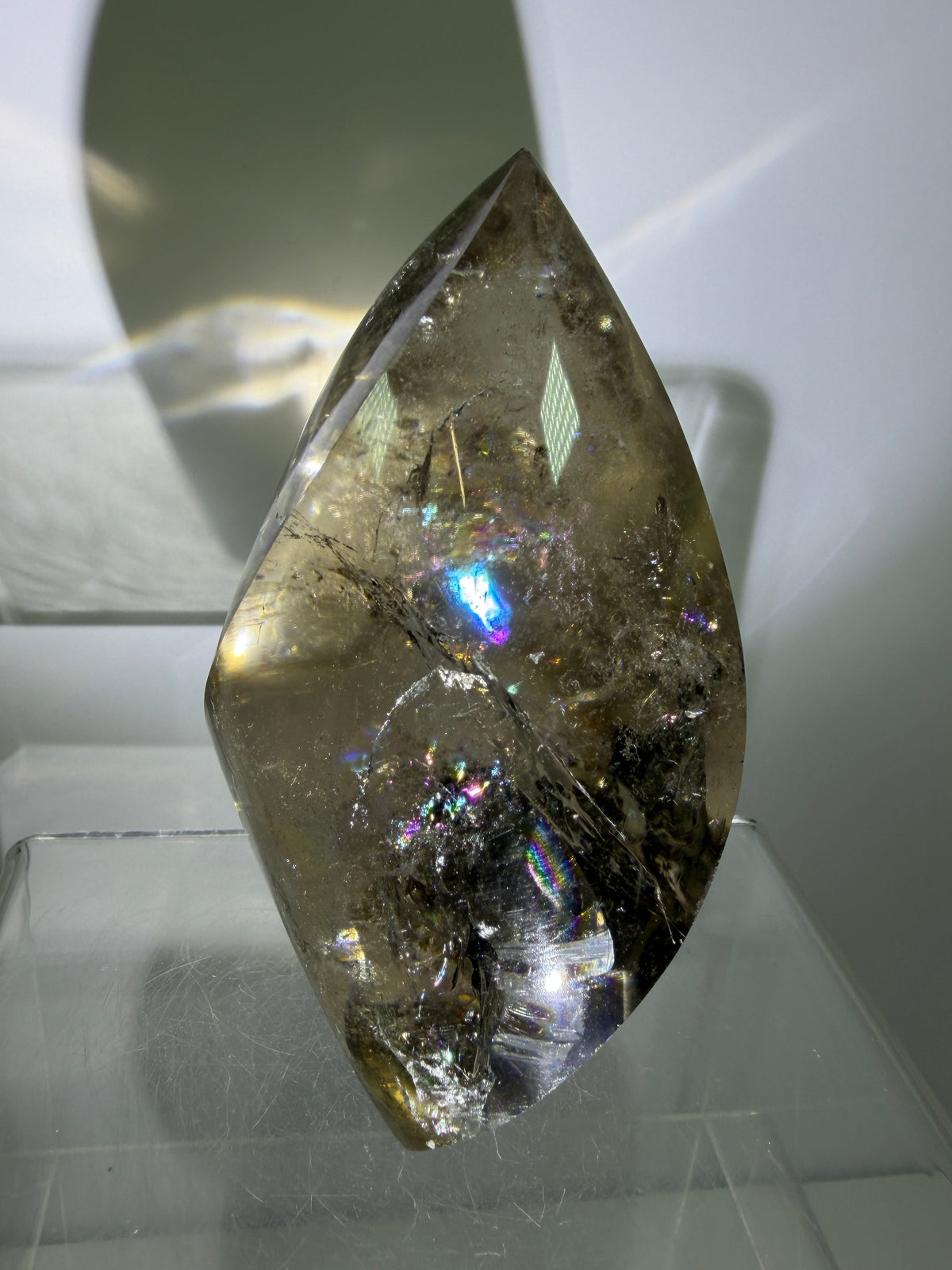 Smoky Quartz Crystal Flame. Huge Rainbows! Gorgeous Polished Flame From Brazil. Beautiful Display Crystal