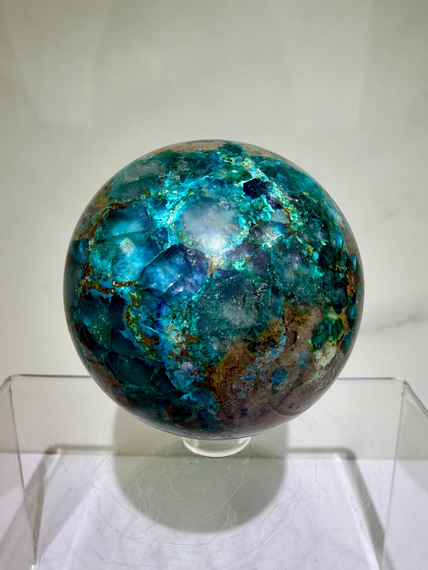 Chrysocolla And Quartz Sphere. 62mm. Gorgeous Shades Of Blue And Green. Amazing Rare Sphere From Laos.