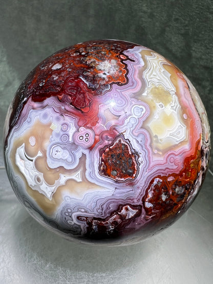 Mexican Crazy Lace Agate Sphere. 73mm. Very Rare Colors And Gorgeous Patterns.