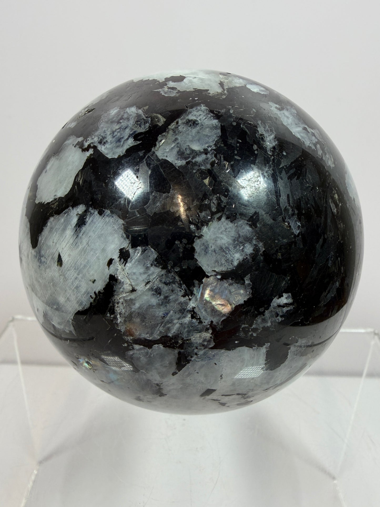 Rainbow Moonstone Sphere. 71mm. Rare Rainbow And Blue Flash! High Quality Display Sphere