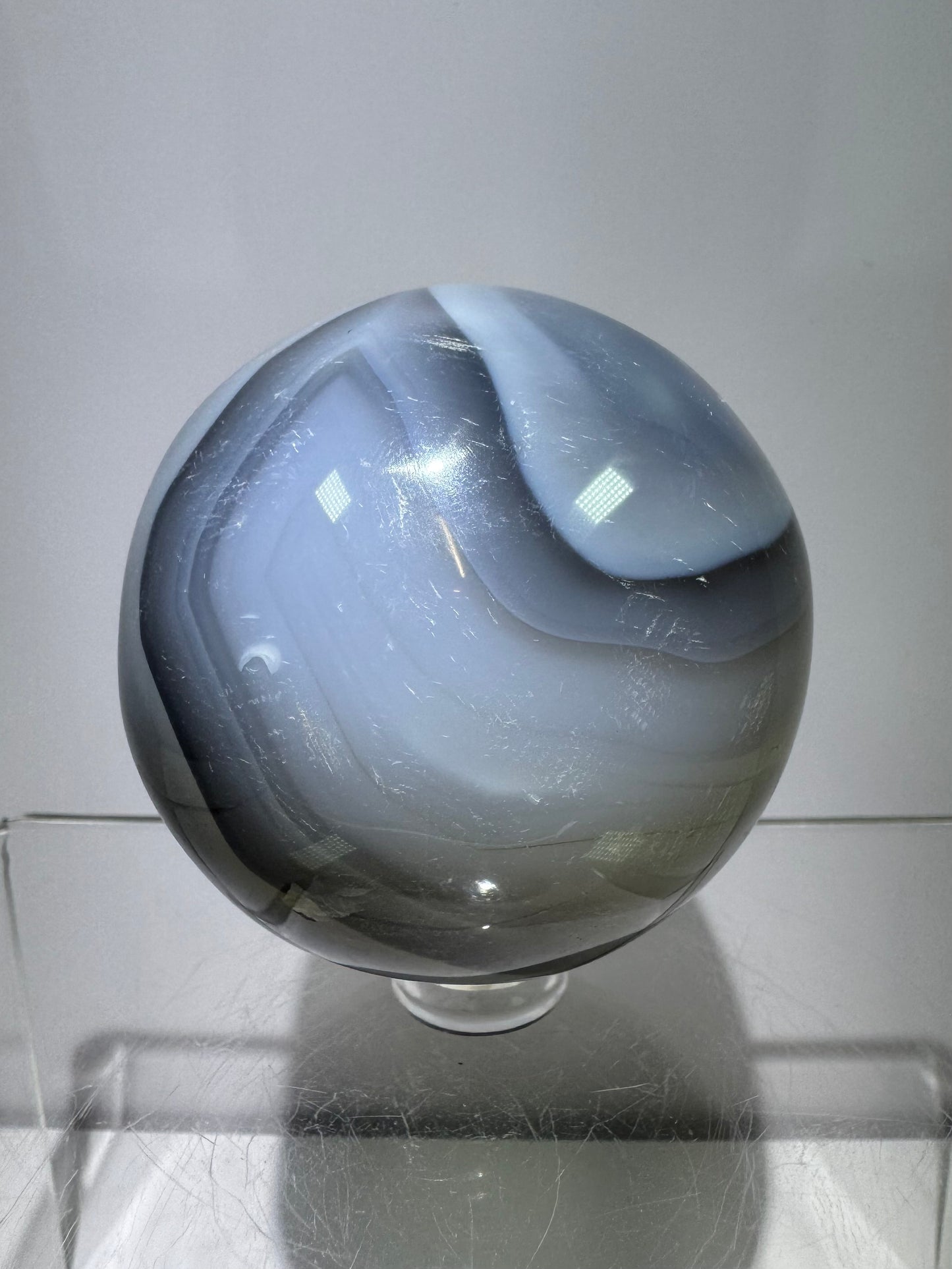 Banded Agate Crystal Sphere. 57mm. Beautiful Display Sphere From Madagascar. Gorgeous Colors And Banding.