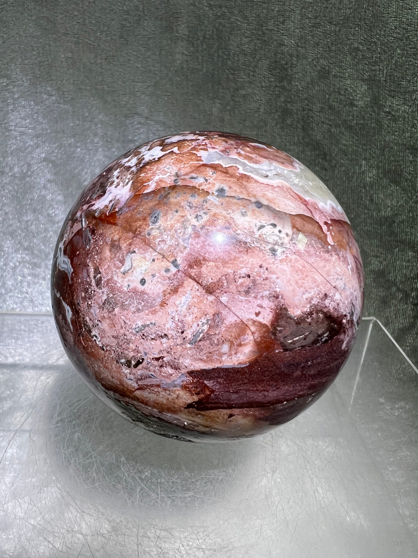 Mexican Crazy Lace Agate Sphere. 70mm. Very Rare Shades Of Pink And Gorgeous Patterns.