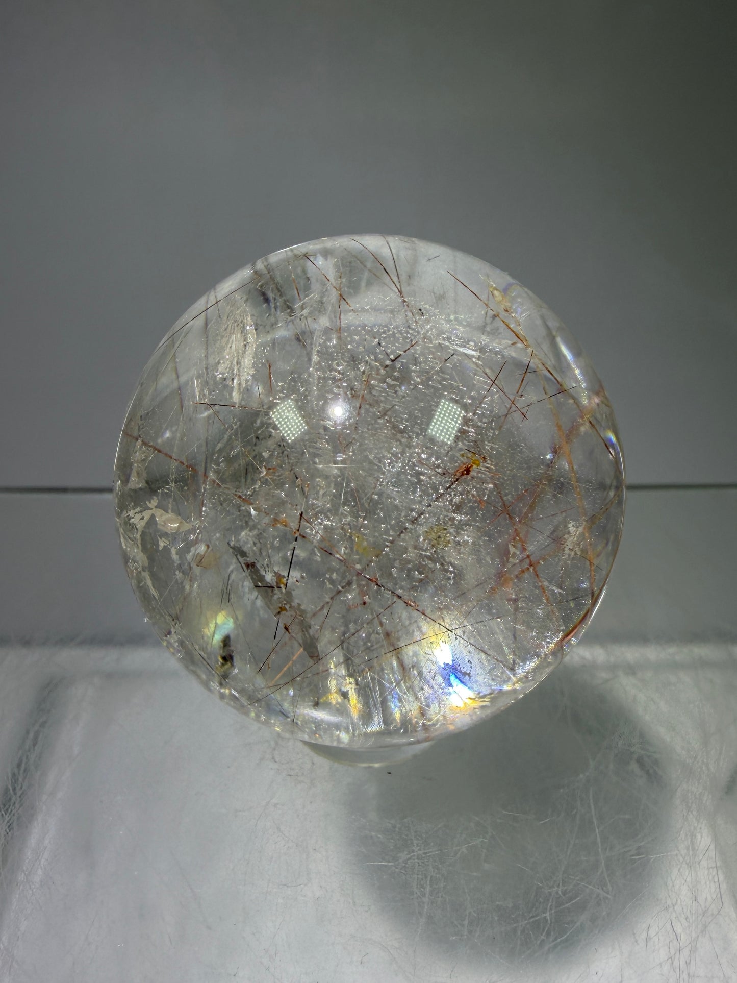 Rutile And Tourmaline Quartz Sphere. 39mm. Amazing Combination Of Red Rutile And Tourmaline. Very Rare Display Sphere