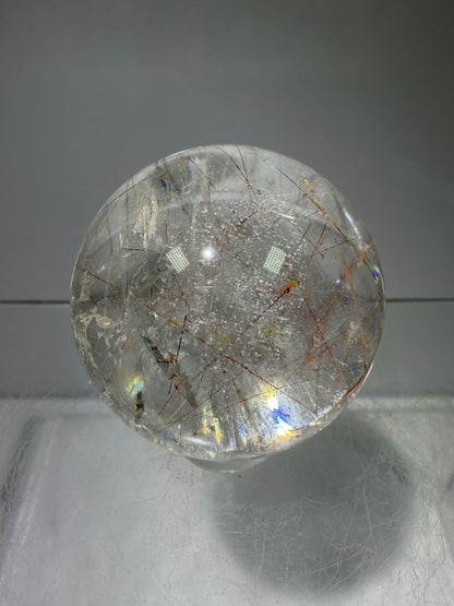 Rutile And Tourmaline Quartz Sphere. 39mm. Amazing Combination Of Red Rutile And Tourmaline. Very Rare Display Sphere