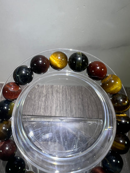 Tigers Eye Crystal Bead Bracelet. Beautiful Red, Blue, And Gold Tigers Eye Bracelet. 10mm