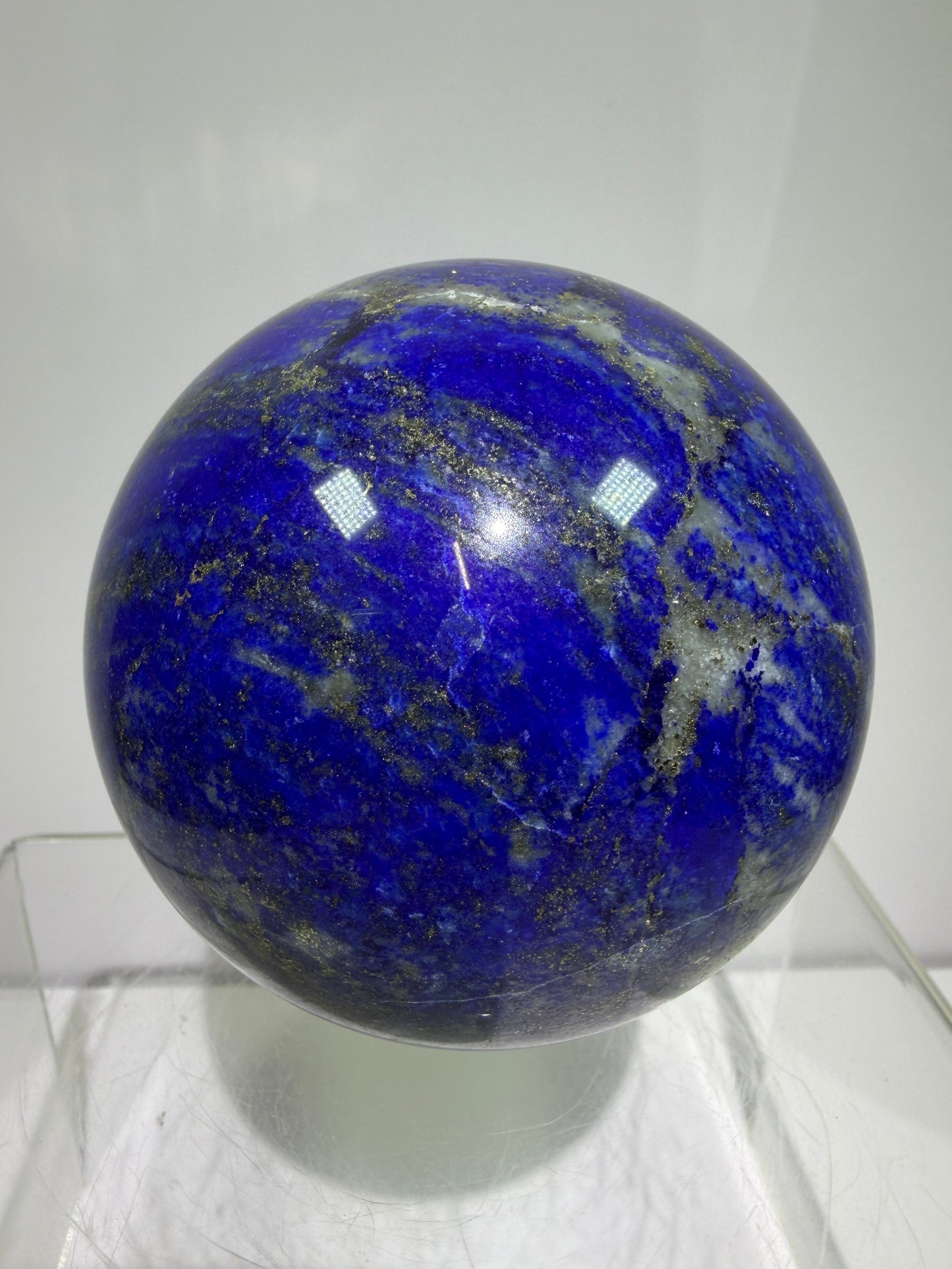 Lapis Lazuli Crystal Sphere. 74mm. Very High Quality Sphere. Stunning Shades Of Bright Blue With Gorgeous Pyrite Inclusions.