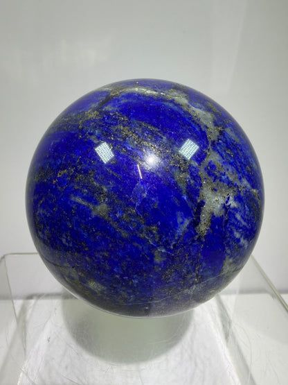 Lapis Lazuli Crystal Sphere. 74mm. Very High Quality Sphere. Stunning Shades Of Bright Blue With Gorgeous Pyrite Inclusions.