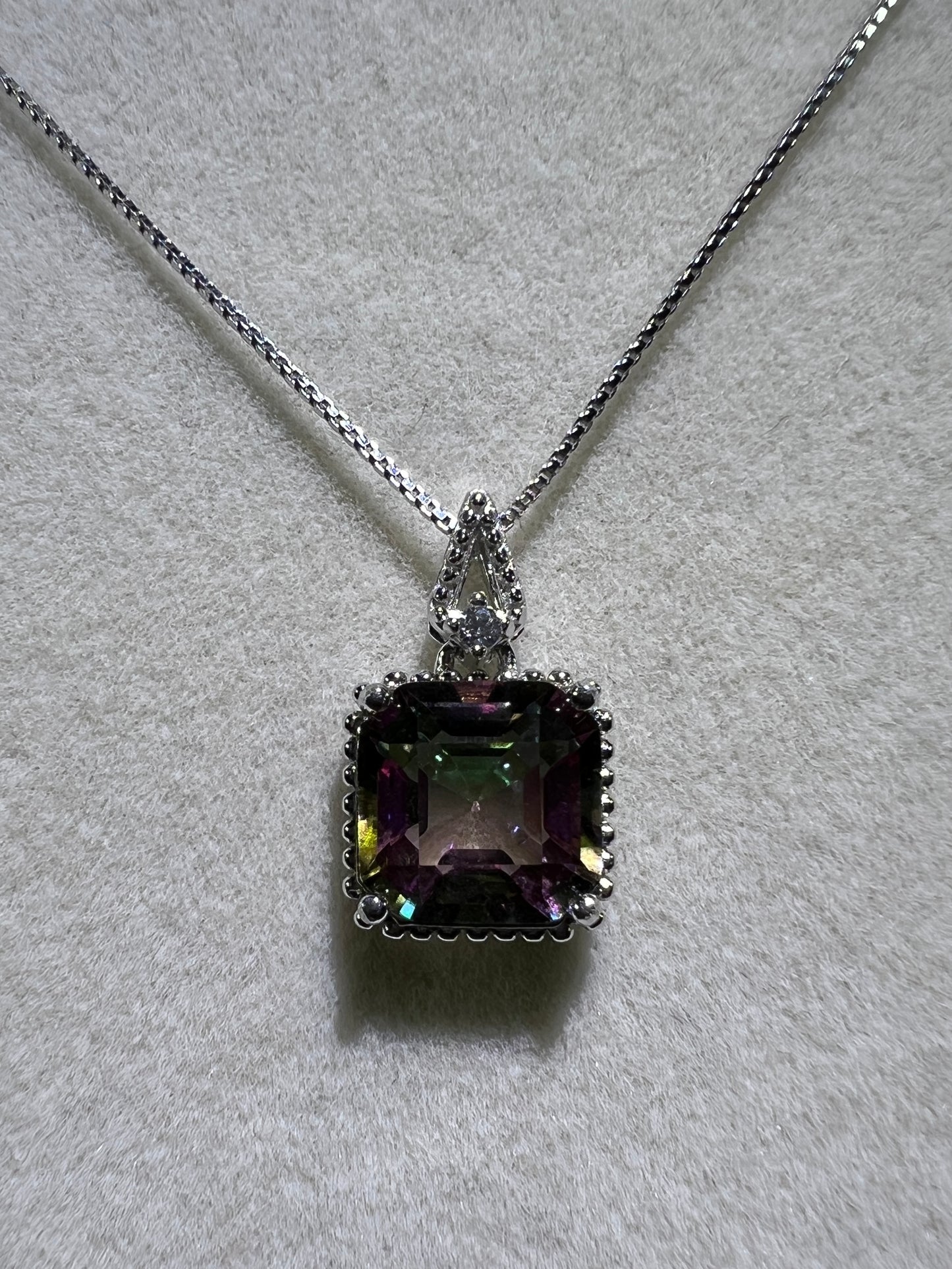 Mystic Topaz Crystal Pendant. S925 Silver Setting And Necklace. Gorgeous Mystic Topaz Gemstone.