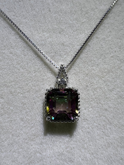 Mystic Topaz Crystal Pendant. S925 Silver Setting And Necklace. Gorgeous Mystic Topaz Gemstone.