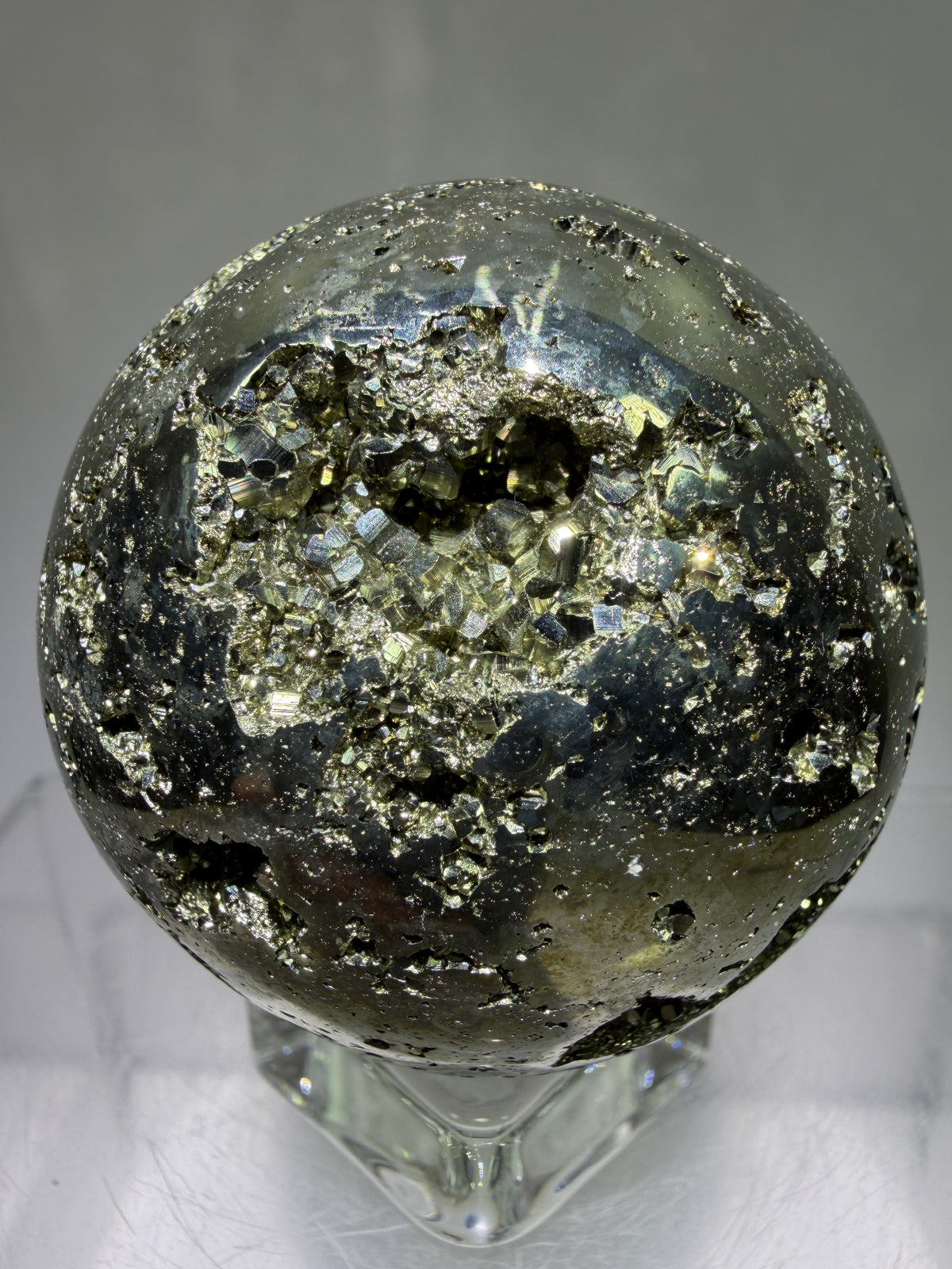 Pyrite Crystal Sphere. 52mm World Class Display Sphere From Peru. Gorgeous Top Quality Cubic Druzy