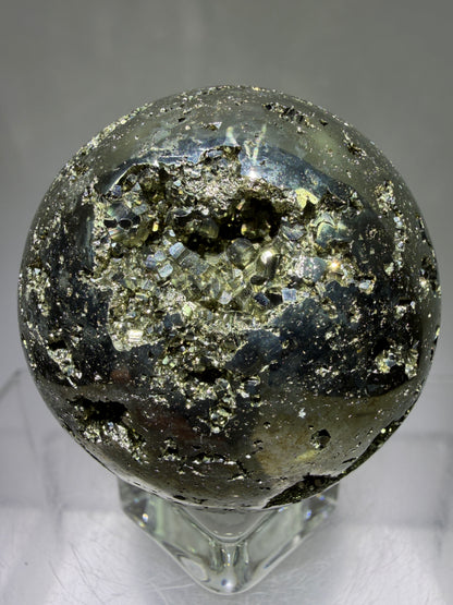 Pyrite Crystal Sphere. 52mm World Class Display Sphere From Peru. Gorgeous Top Quality Cubic Druzy