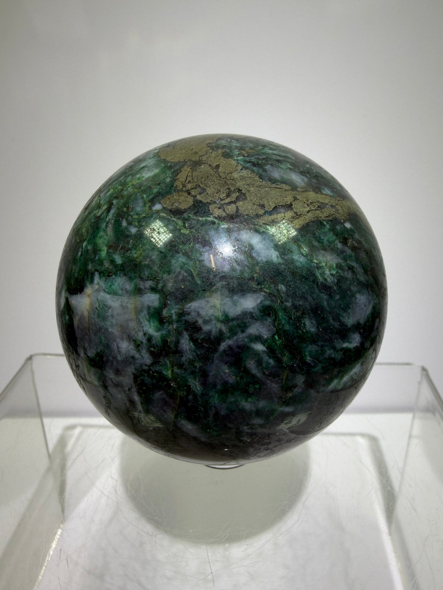 Atacamite And Pyrite Sphere. 64mm. High Quality Rare Sphere. Gorgeous Color Combination.