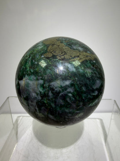 Atacamite And Pyrite Sphere. 64mm. High Quality Rare Sphere. Gorgeous Color Combination.