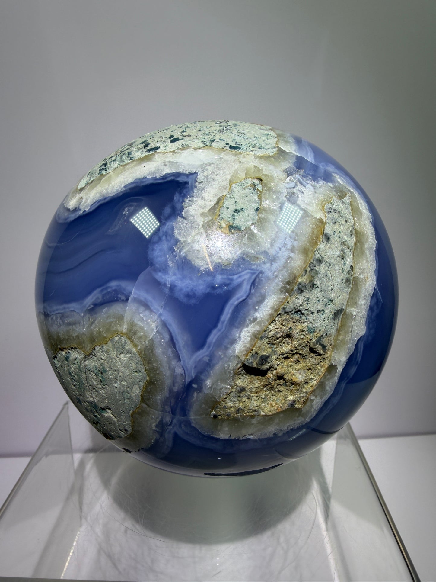 Blue Lace Agate Sphere. 106mm. XL Druzy Blue Lace Sphere. High Quality Intense Blue. Stunning Collectors Piece.