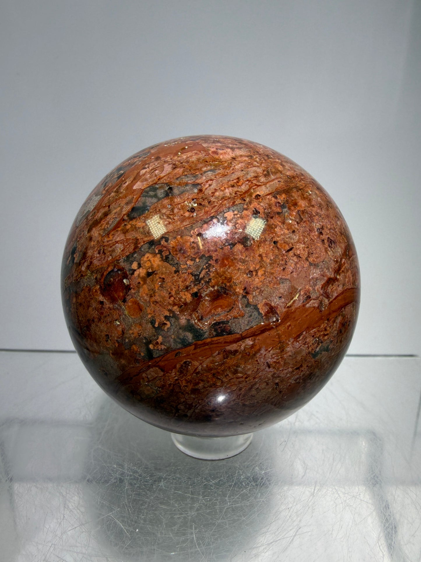 Fire Calcite Crystal Sphere. 53mm. Amazing New Material. Beautiful Display Sphere With A Nice UV Reaction.