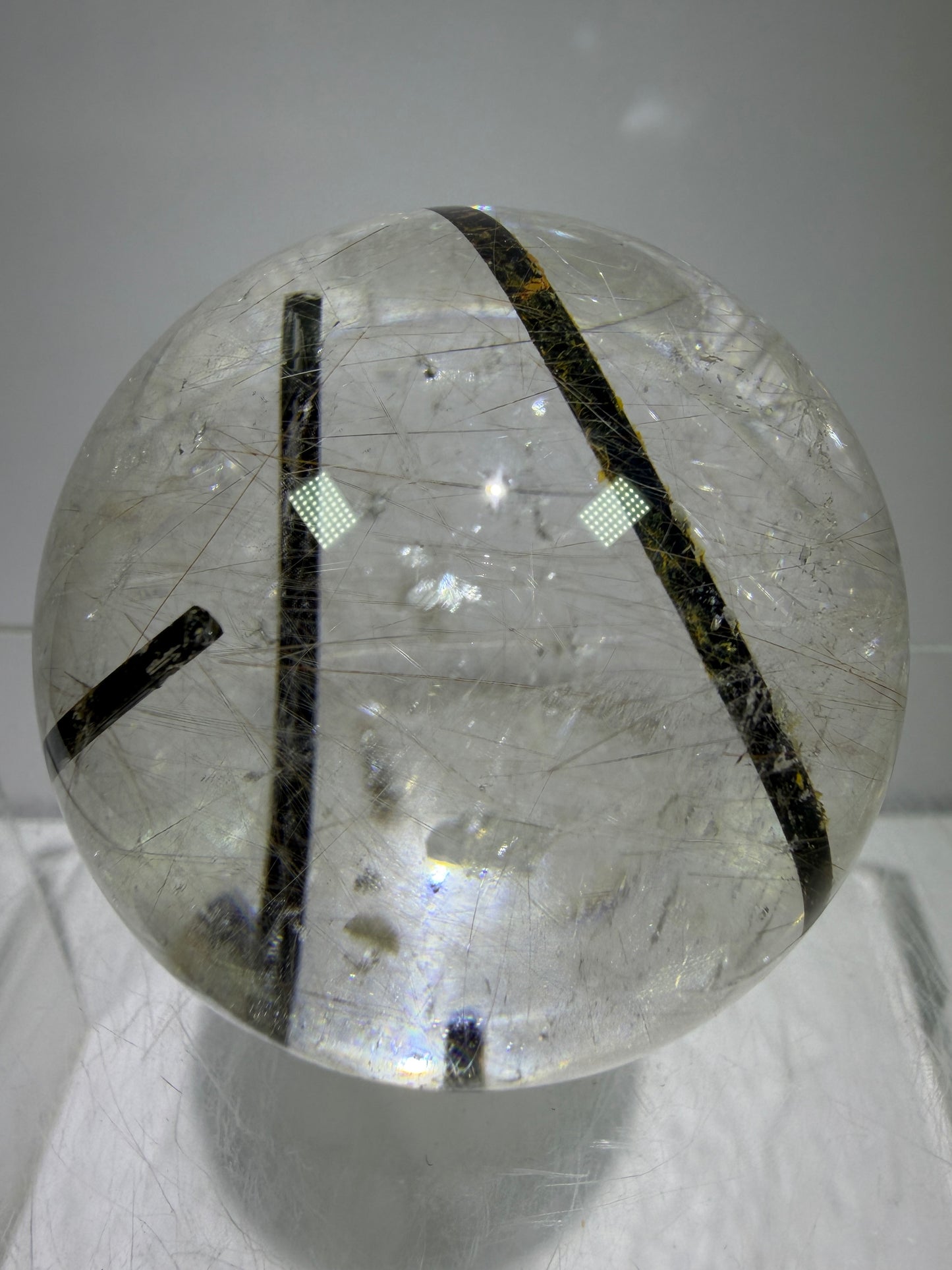 Rutile Quartz Sphere. 49mm. High Quality Rutile And Tourmaline Quartz. Very Rare Combination Of Inclusions.