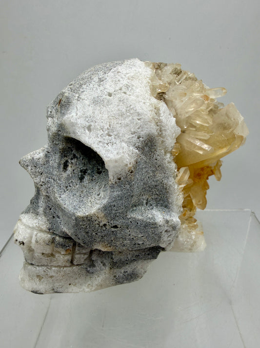 Quartz Cluster Skull Carving. Very Unique And Interesting Display Crystal