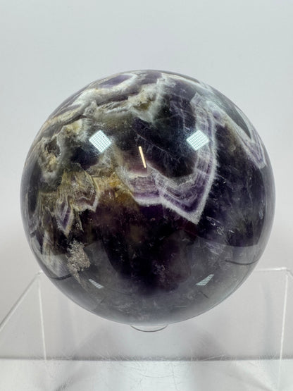 Dream Amethyst Sphere. 75mm. Large Chevron Amethyst Crystal. Beautiful Colors And Patterns