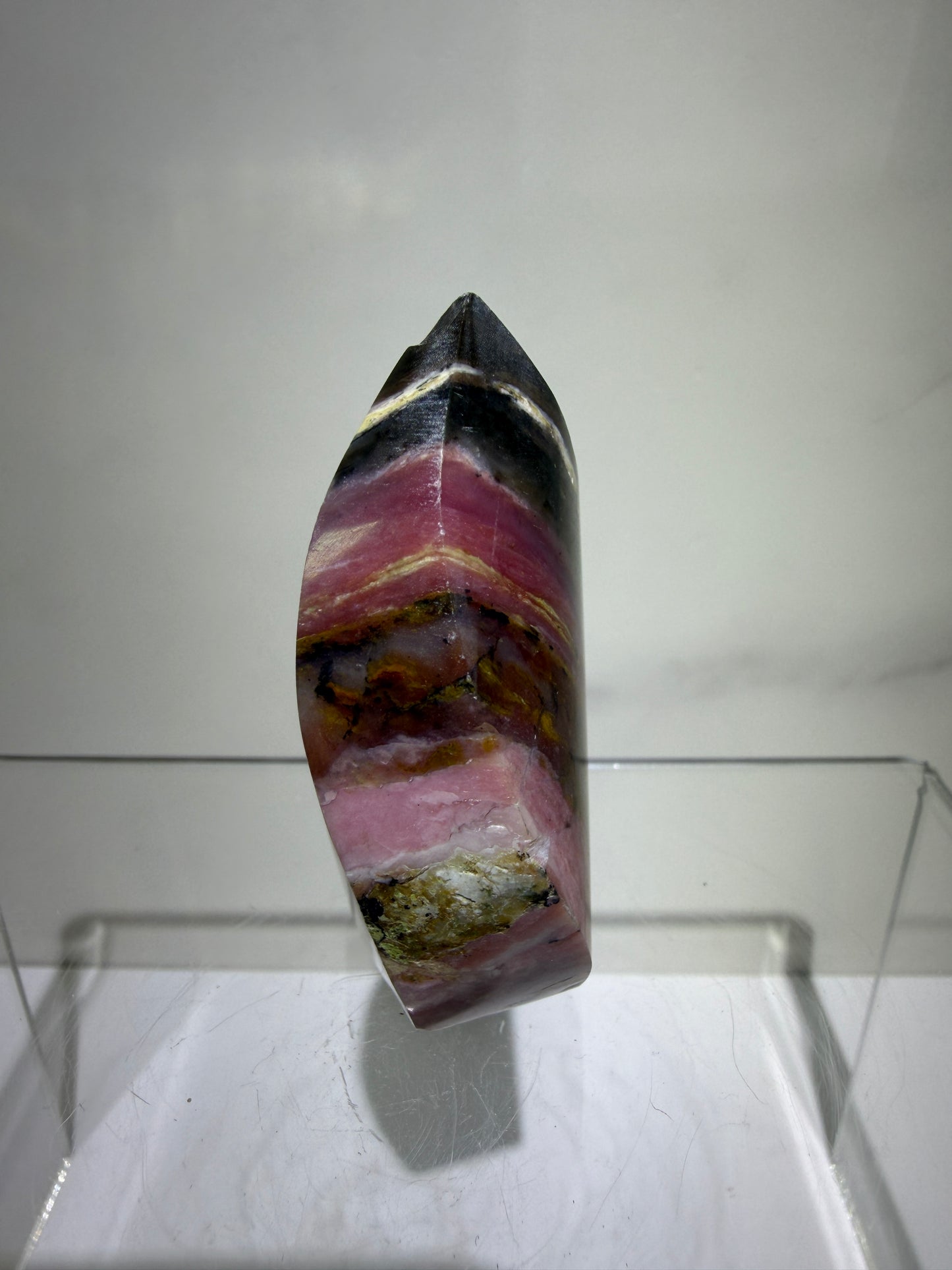 Strawberry Pink Opal Flame From Peru. Gorgeous Bright Colors And Patterns. Rare Display Crystal.