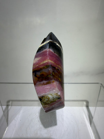 Strawberry Pink Opal Flame From Peru. Gorgeous Bright Colors And Patterns. Rare Display Crystal.