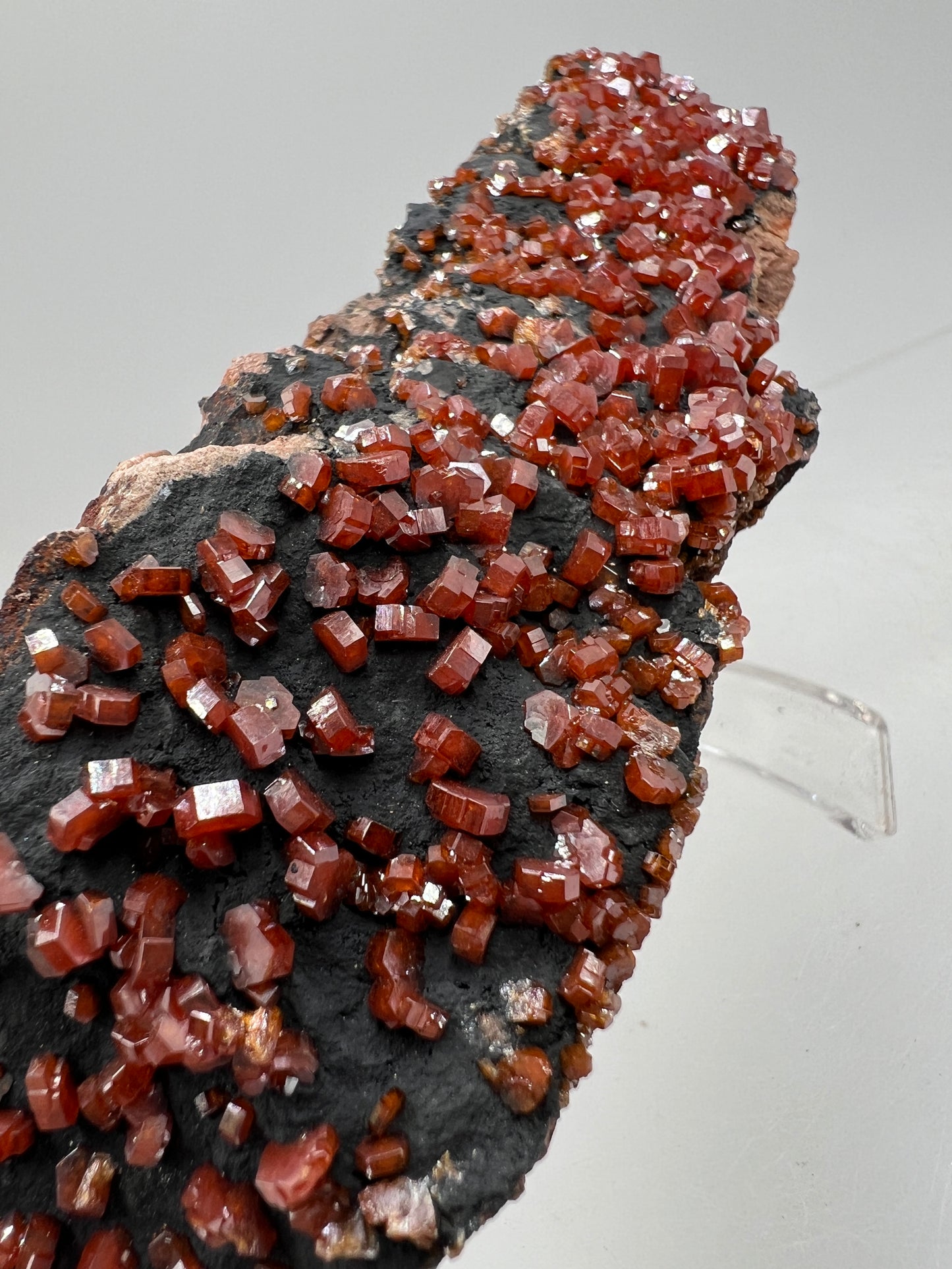 Vanadinite On Goethite Matrix. Stunning Color Contrast. Gorgeous Mineral Specimen From Morocco