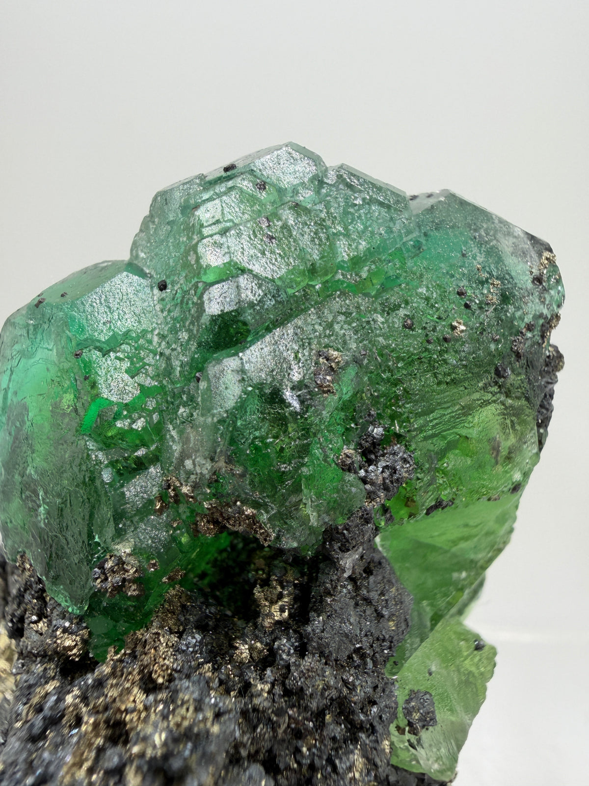 Green Fluorite And Pyrite Specimen From The Famous Milpo Mine In Peru. High Quality Rare Fluorite Specimen. Gorgeous Display Crystal