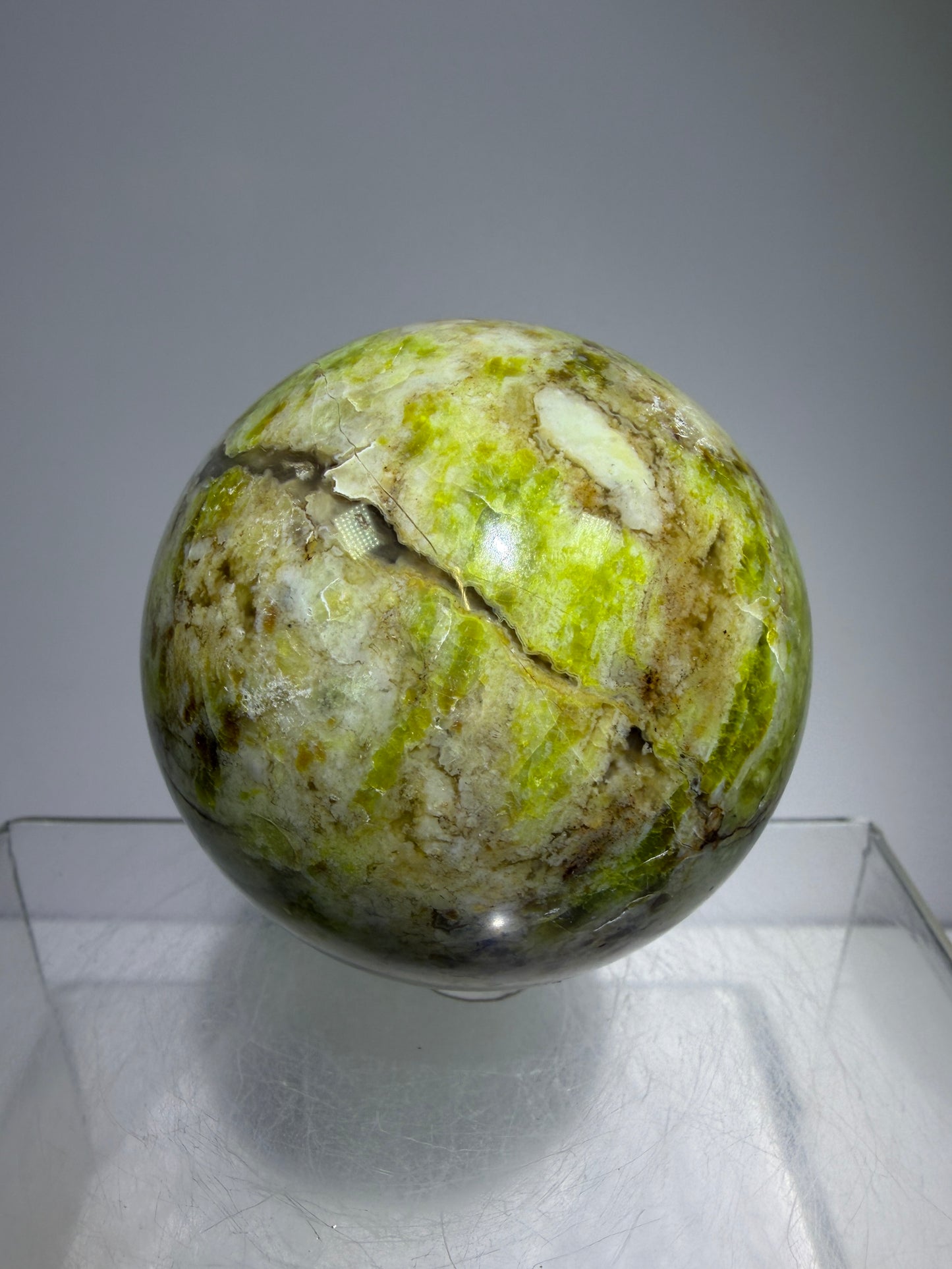 Green Opal Sphere From Madagascar. 62mm. Gorgeous Shades Of Green. Beautiful Display Crystal.