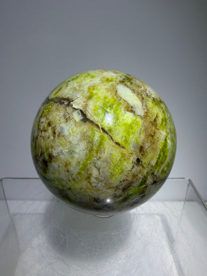 Green Opal Sphere From Madagascar. 62mm. Gorgeous Shades Of Green. Beautiful Display Crystal.