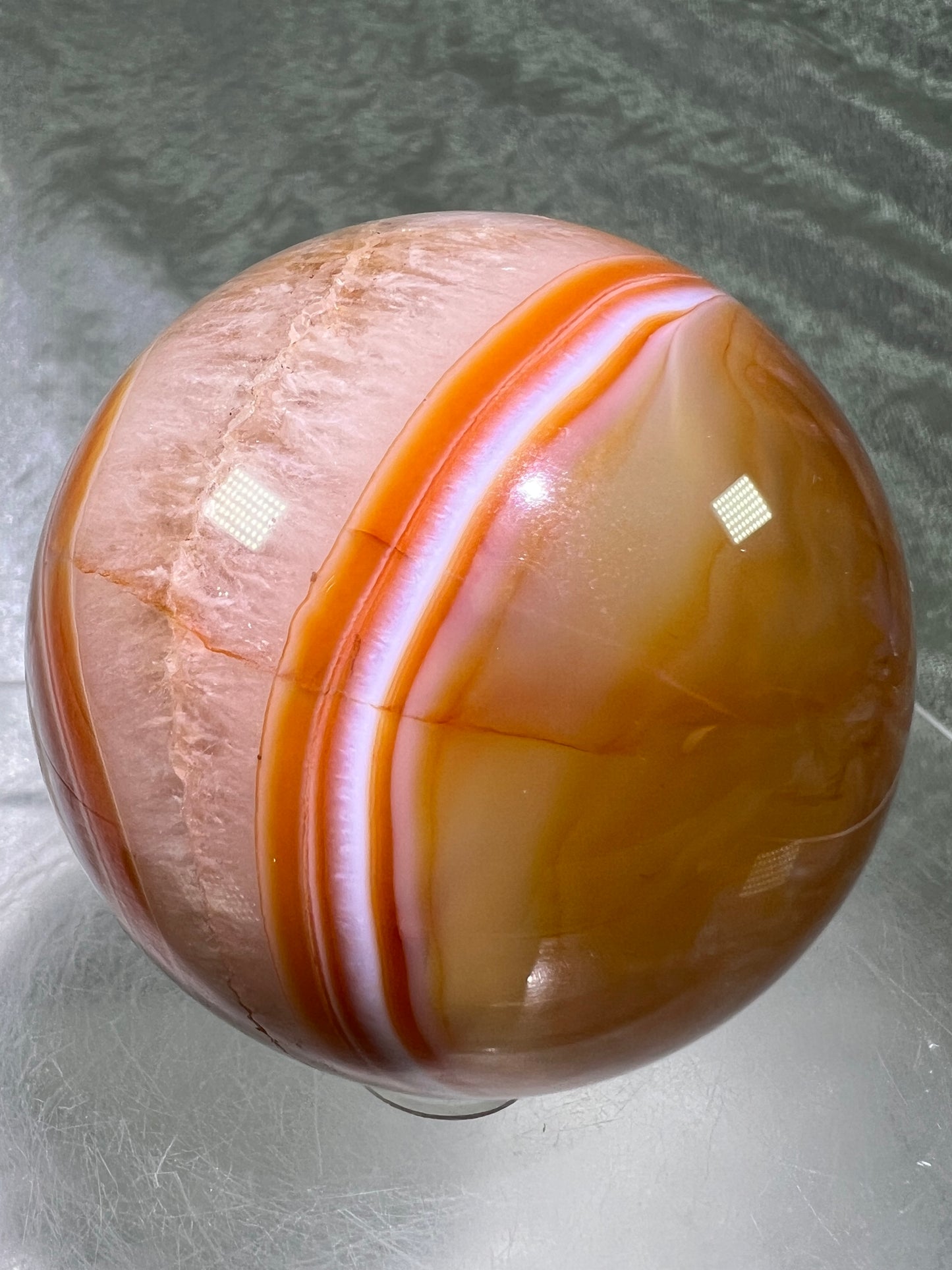 Carnelian Agate Sphere. 63mm. Gorgeous High Quality Display Sphere. Incredible Colors And Banding