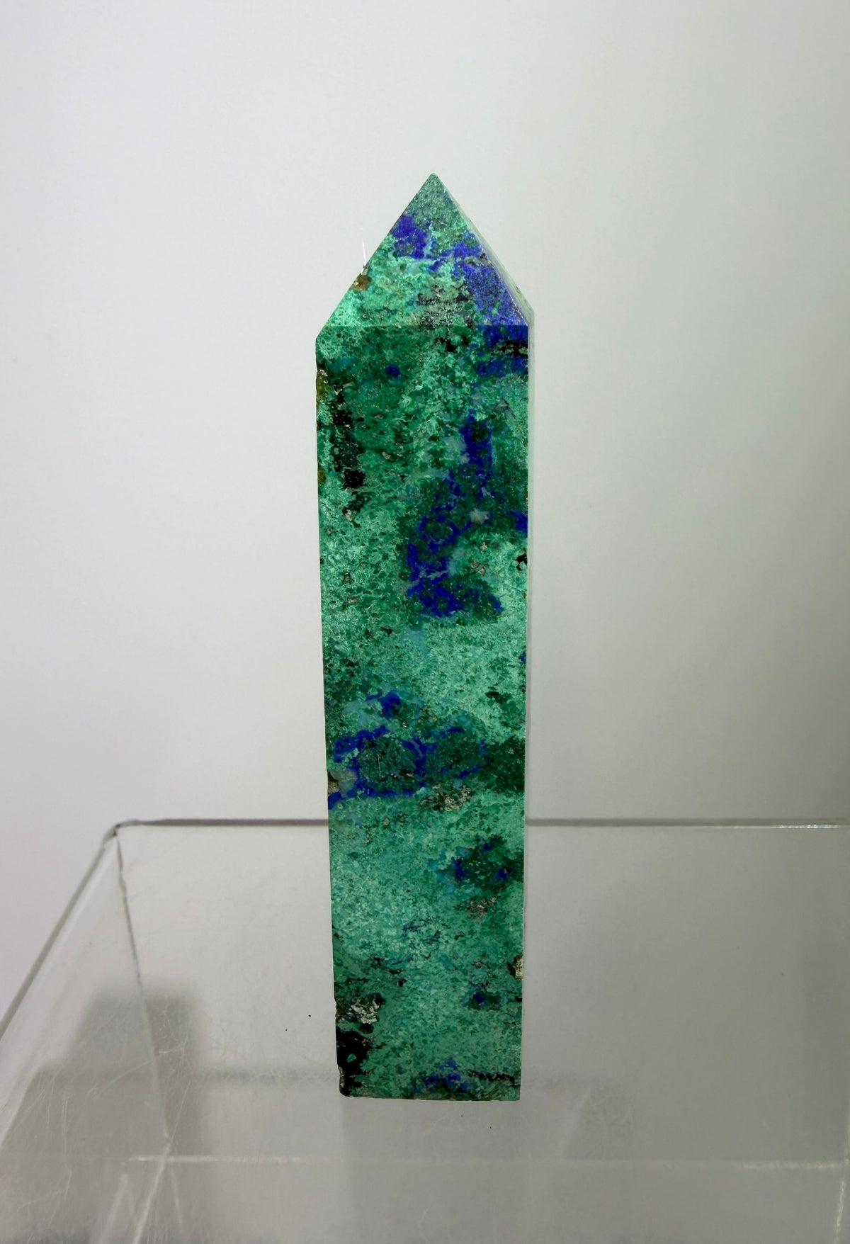 Azurite, Chrysocolla, And Malachite Druzy Tower. Rare And Beautiful Crystal Point.