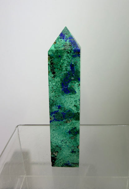 Azurite, Chrysocolla, And Malachite Druzy Tower. Rare And Beautiful Crystal Point.