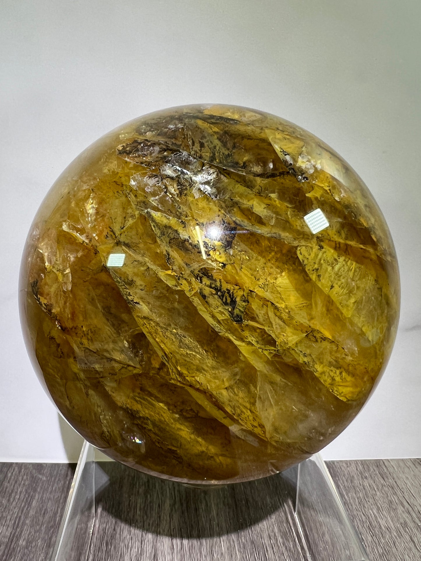 Dendritic Golden Healer Sphere. Huge Display Sphere. 127mm, 6.6 lbs. High Quality With Amazing Dendritic Inclusions.