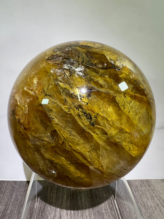 Dendritic Golden Healer Sphere. Huge Display Sphere. 127mm, 6.6 lbs. High Quality With Amazing Dendritic Inclusions.