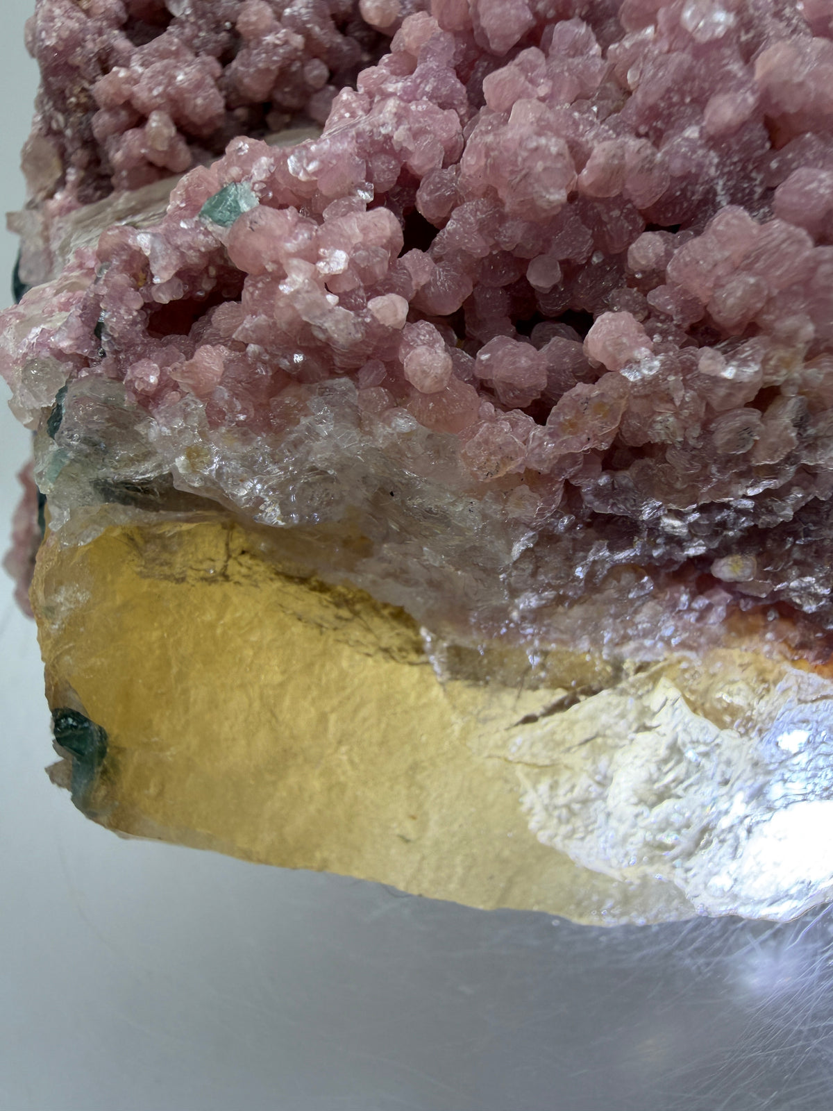 Pink Botryoidal Lepidolite And Tourmaline On A Citrine Matrix. Very Rare High Quality Specimen From Brazil. Gorgeous Large Pink Grape Agate