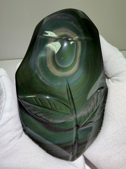 Rainbow Obsidian Freeform. High Quality Carved Flower. Gorgeous One Of A Kind Display Crystal
