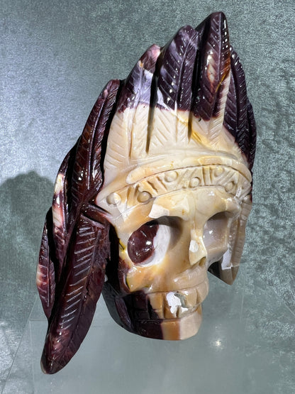 Mookaite Crystal Skull Carving. High Quality Crystal Indian Skull. Amazing Piece Of Art.