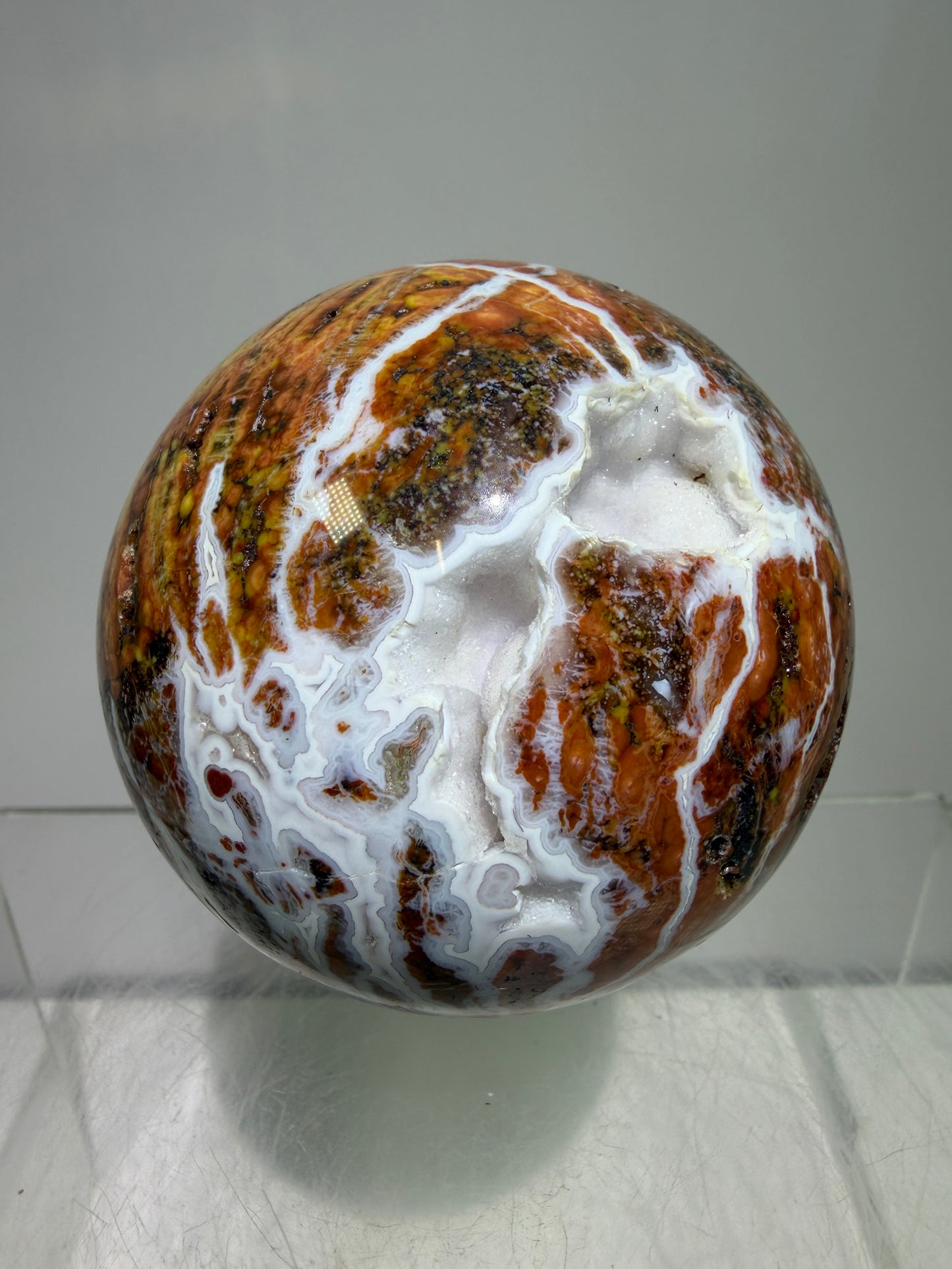 Ocean Jasper Sphere. 61mm. Beautiful Sugar Druzy Sphere. High Quality With Gorgeous Rare Colors