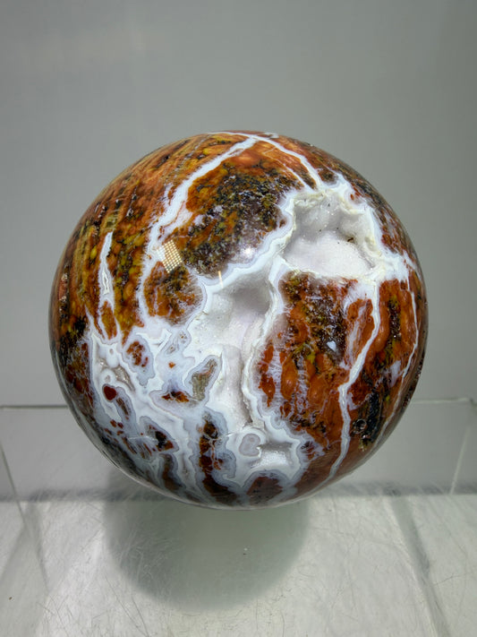 Ocean Jasper Sphere. 61mm. Beautiful Sugar Druzy Sphere. High Quality With Gorgeous Rare Colors