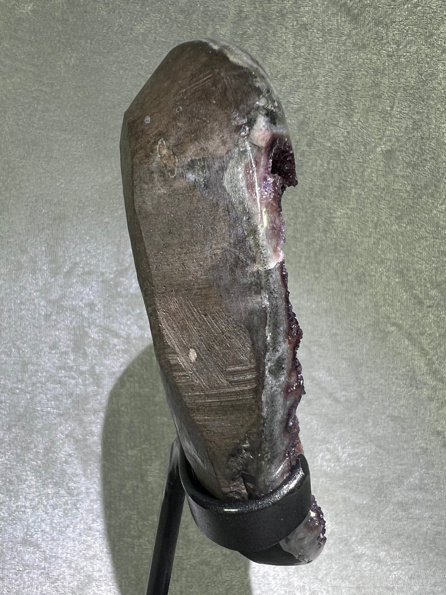 Amethyst Geode Specimen. Gorgeous Rare Red Wine Color! World Class Uruguayan Specimen. Custom Made Steel Stand