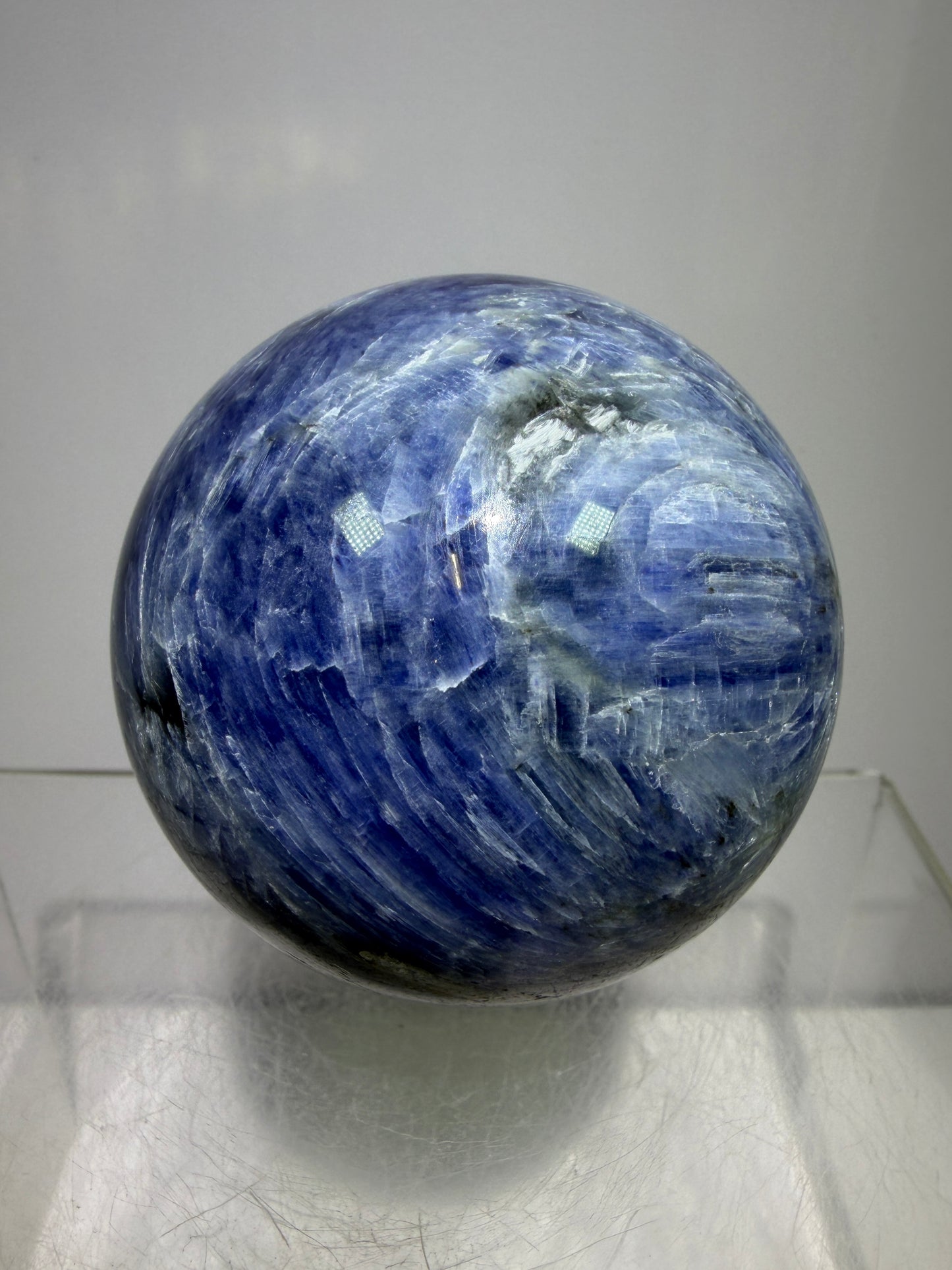 Kyanite Crystal Sphere. 60mm. Amazing Blue Kyanite Display Sphere. Rare Crystal With Stunning Flash