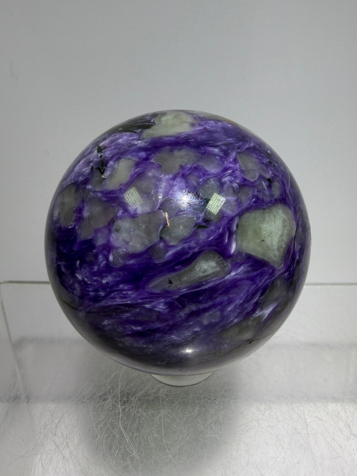 Charoite Crystal Sphere. 50mm. High Quality Beautiful Crystal. Amazing Patterns And Flash. Stunning Rare Crystal