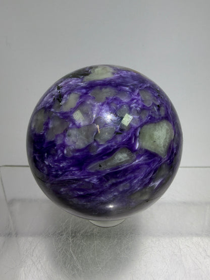 Charoite Crystal Sphere. 50mm. High Quality Beautiful Crystal. Amazing Patterns And Flash. Stunning Rare Crystal
