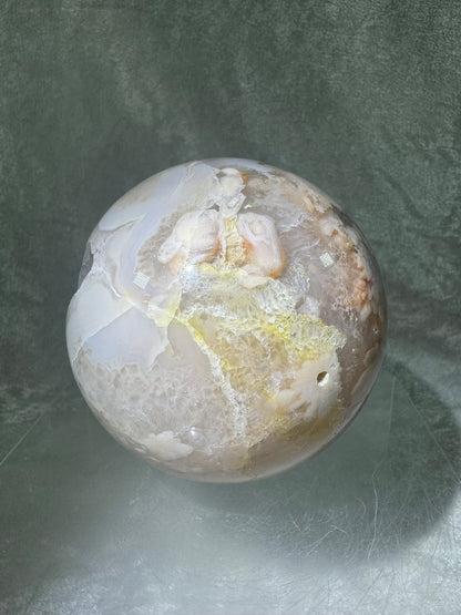 Flower Agate Sphere. 90mm. Beautiful Druzy On This Large Centerpiece. Amazing One Of A Kind Display Sphere.