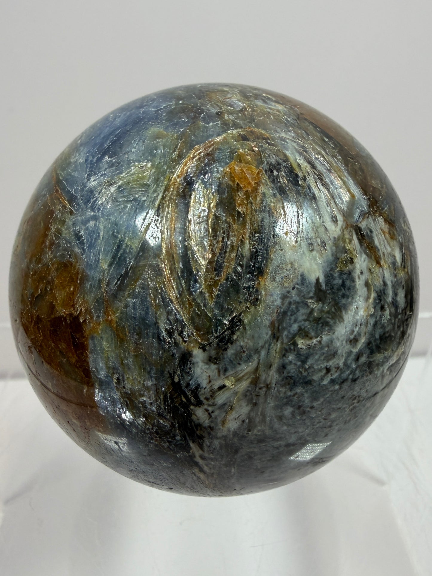 Kyanite Crystal Sphere. 58mm. Amazing Blue Kyanite Display Sphere. Rare Crystal With Stunning Flash