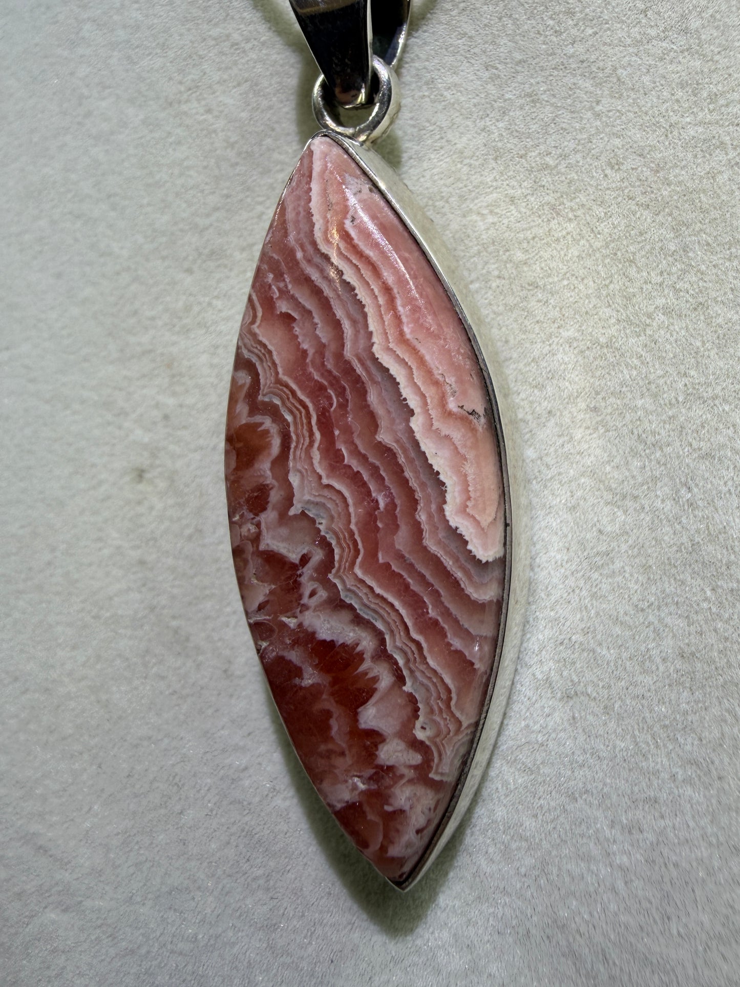 Rhodochrosite Crystal Pendant. S925 Silver Setting. Amazing Colors And Banding. High Quality Crystal Jewelry